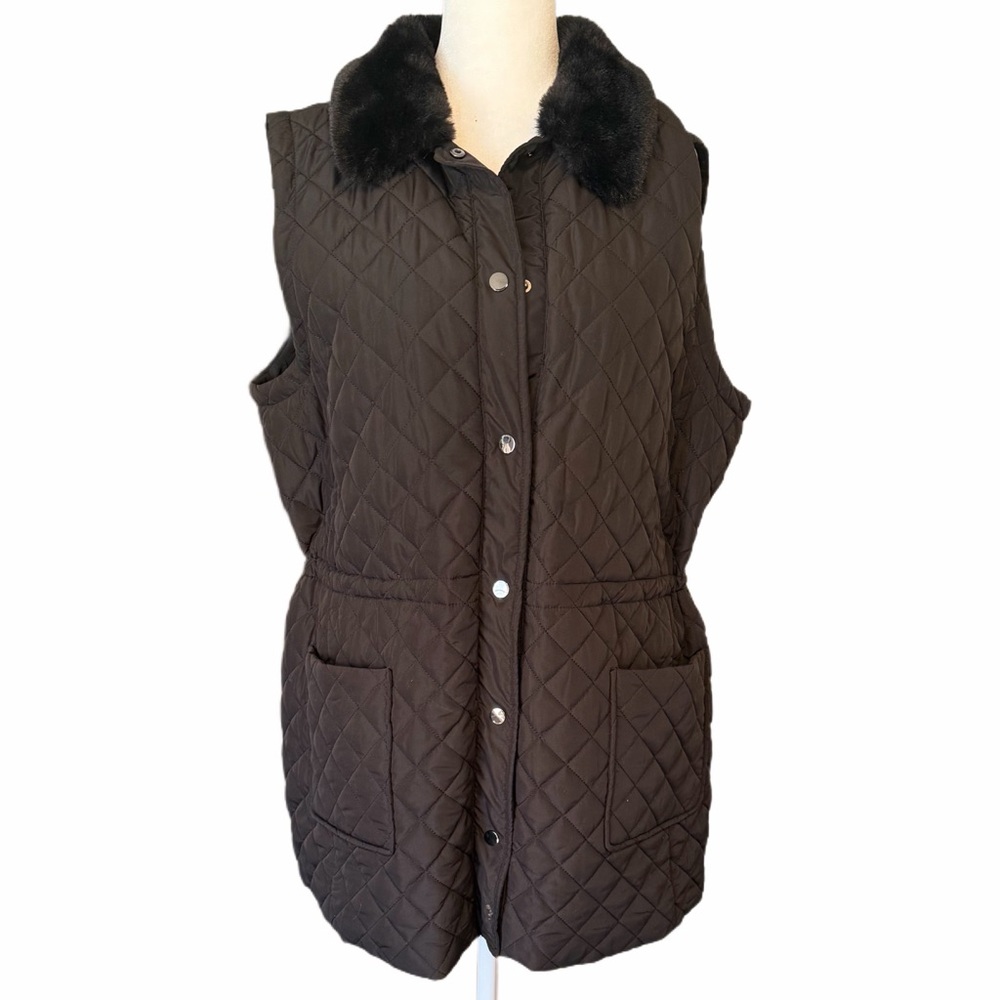 Jones New York Quilted Vest w/ Faux Fur Collar – Size XL – Excellent Condition